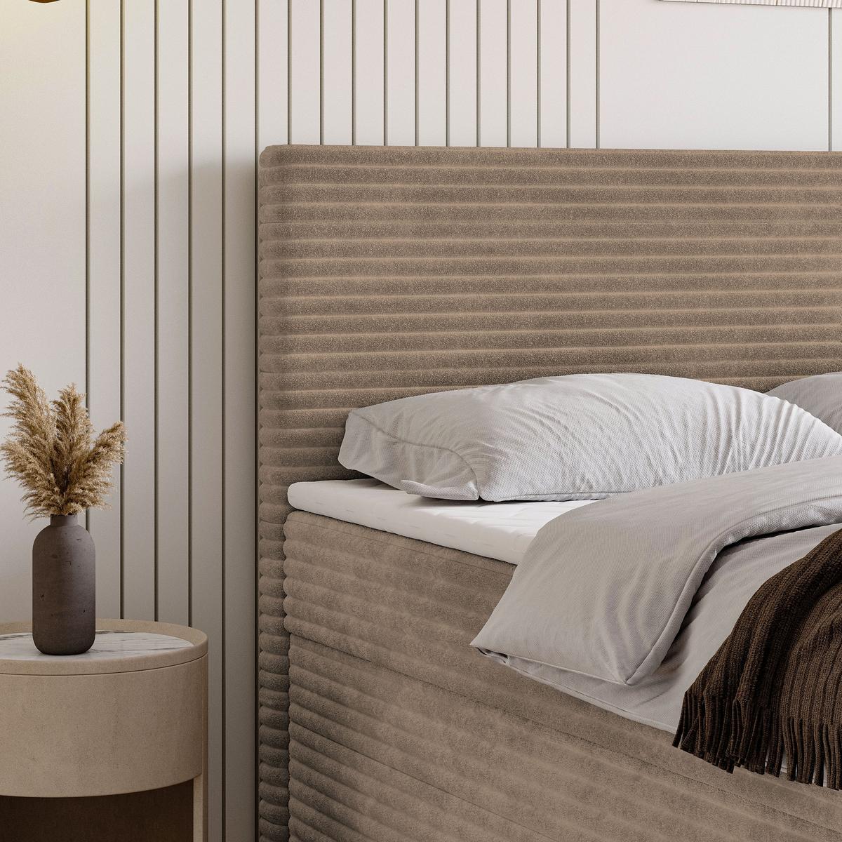 BOXBETT NOLEN 140x200 cm mit Matratze und Topper - Beige - Beige, Holz (140/200cm) - MASSENO