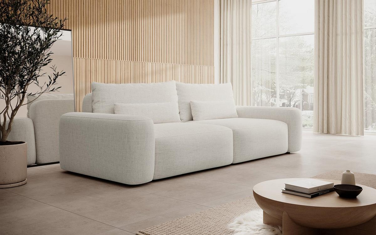 SCHLAFSOFA Carnos Creme Chenille - Creme/Schwarz, Kunststoff/Textil (257/82/105cm) - Selsey