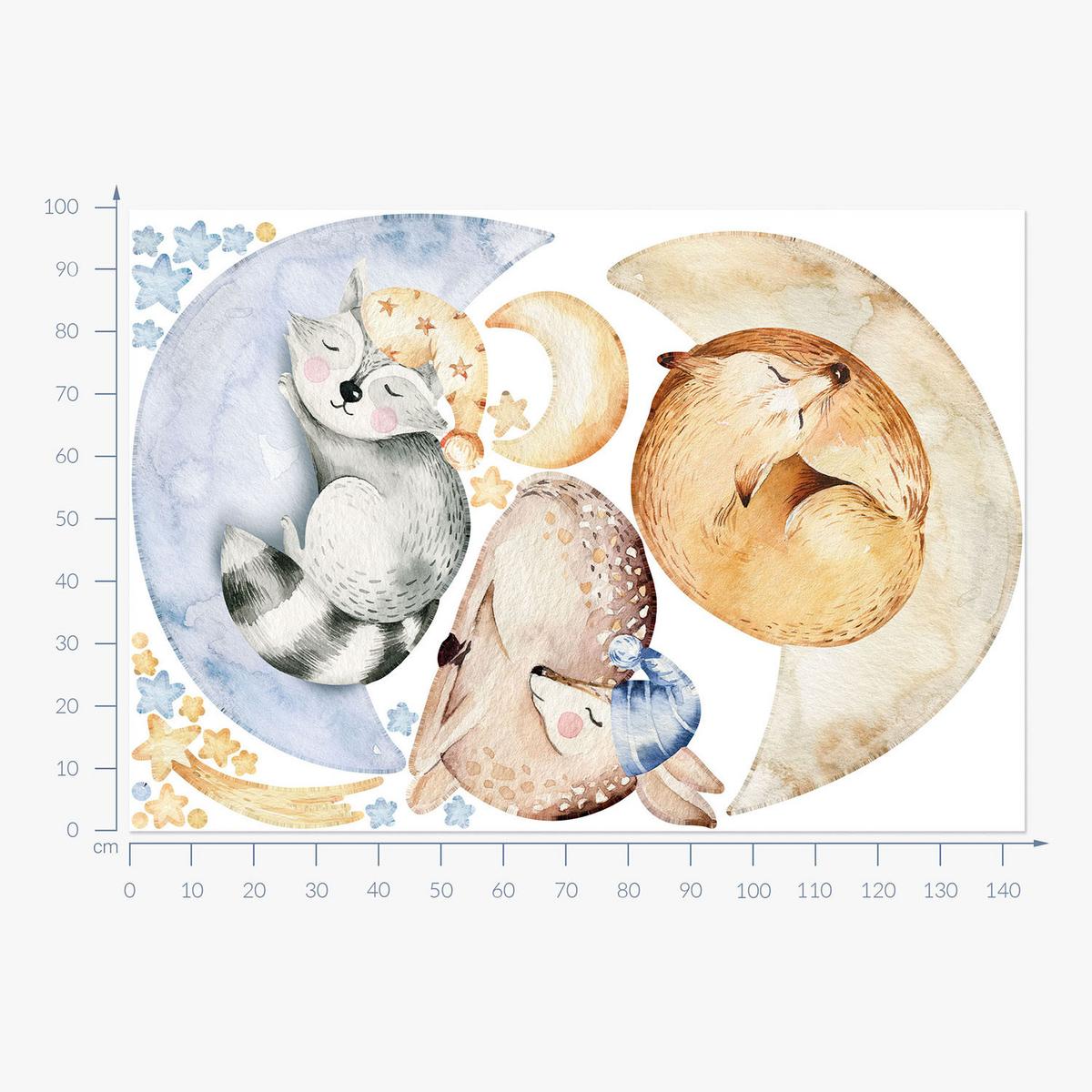 WANDAUFKLEBER 100x144cm - Schlafende Tiere - Multicolor, Kunststoff (100/144/0.1cm) - Wallfluent