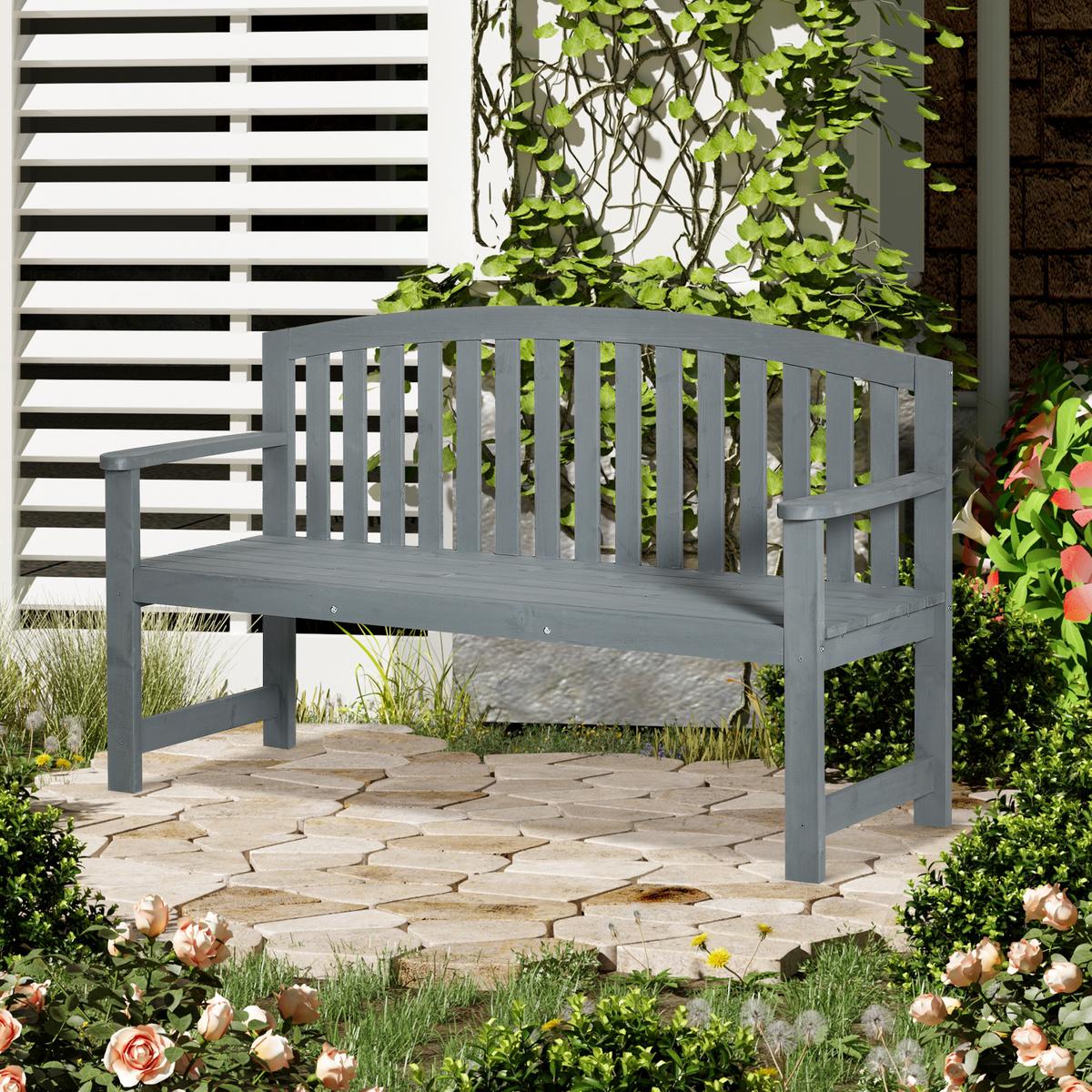 GARTENBANK 2-Sitzer Grau 143/51/85 cm - Grau, Holz (51/85/143cm) - Outsunny