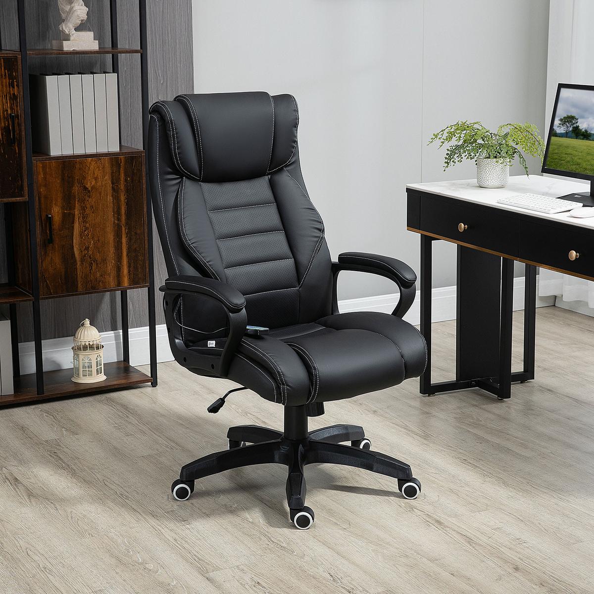 BÜROSTUHL mit Massage, Schwarz - Schwarz, Leder (64/120/74cm) - Vinsetto