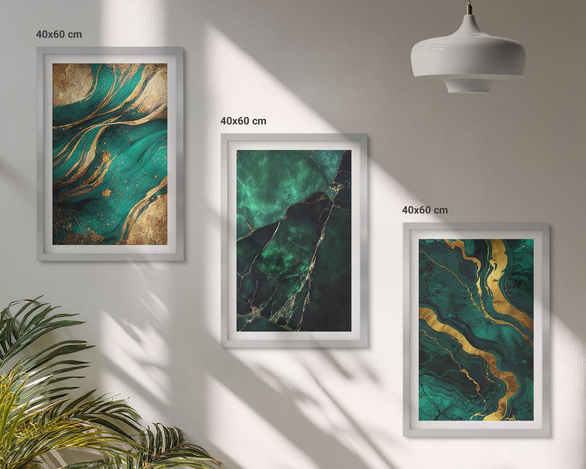 BILDER SET 3er Set - 40x60 cm Silberner Rahmen - Elegante Steinmuster - Silberfarben, Kunststoff (40/60cm) - TULUP