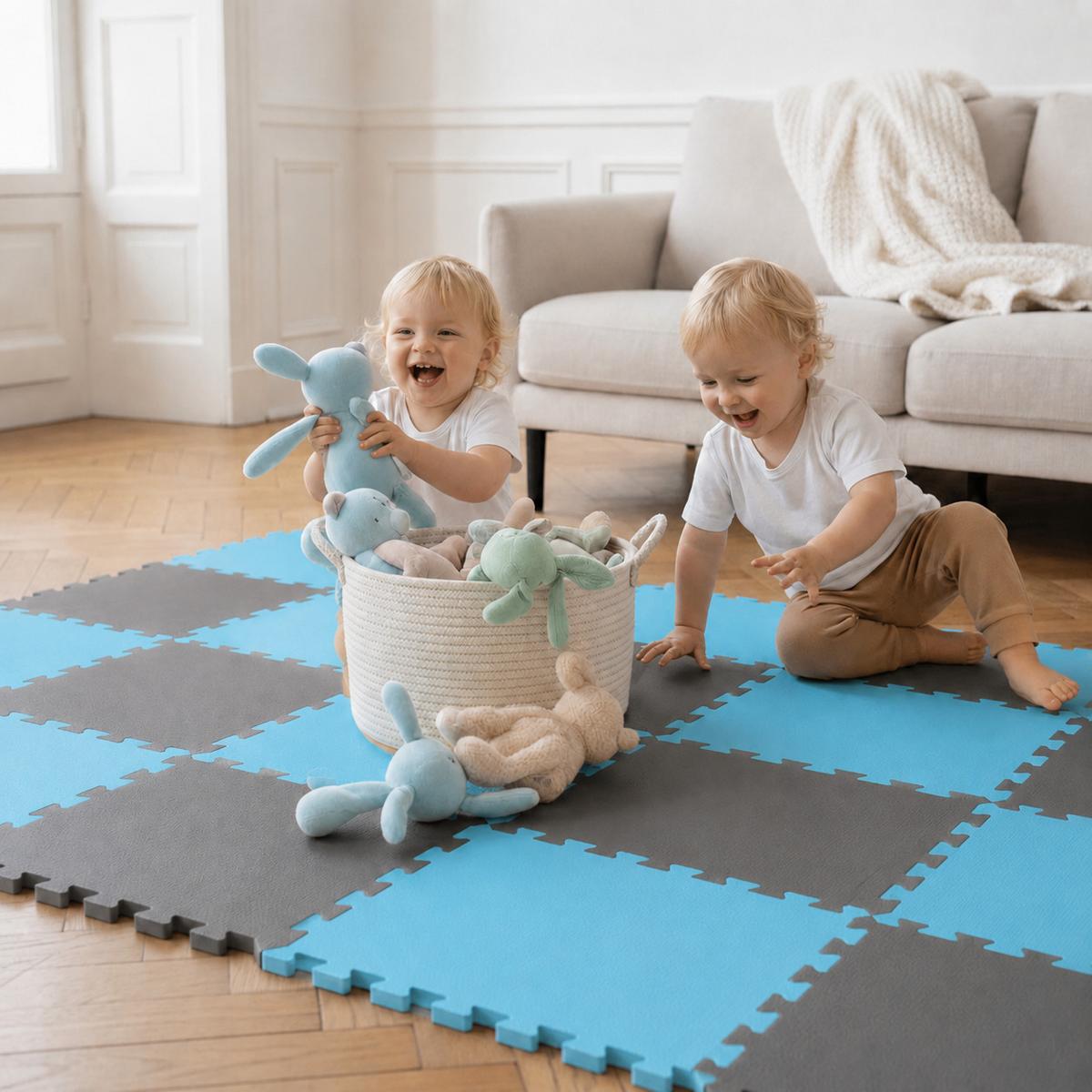SPIELMATTE ab Null - 180/90/1 cm Puzzlematte Grau - Grau/Hellblau, Kunststoff (30/30cm) - Littletom