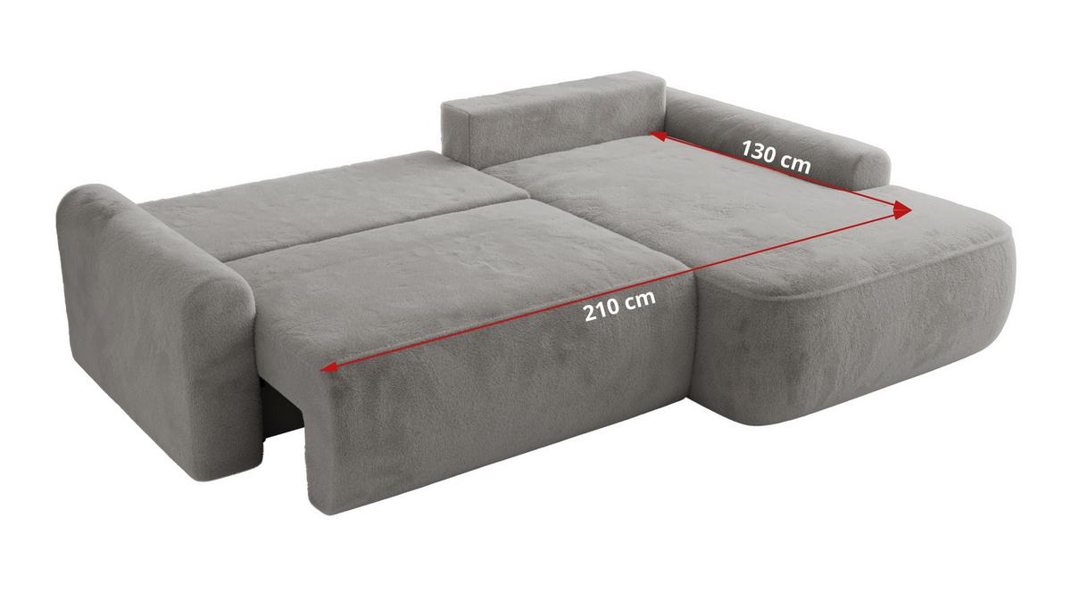 ECKSCHLAFSOFA CUBO L Hellgrau Plüsch - rechts - Hellgrau/Schwarz, Kunststoff/Textil (187/273cm) - MKS