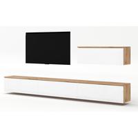 WOHNWAND Loriano IV Eiche, Wotan, Weiß Hochglanz 300/68/32 cm Anbauwand - Braun/Weiß, Holzwerkstoff/Kunststoff (300/68/32cm) - AX Living