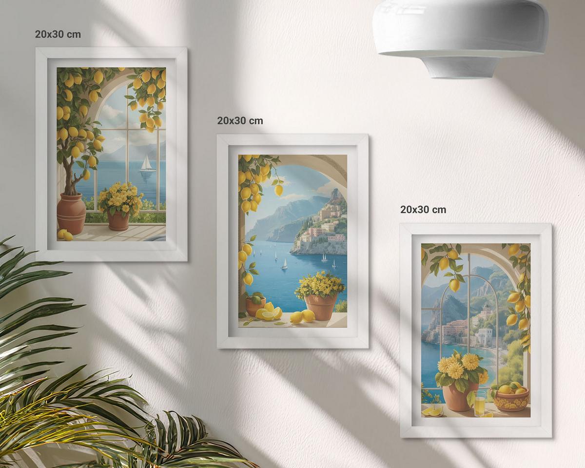 BILDER SET 3er Set - 20x30 cm Weißer Rahmen - Meereslandschaften, Zitronen, Fenster - Weiß, Kunststoff (20/30cm) - TULUP