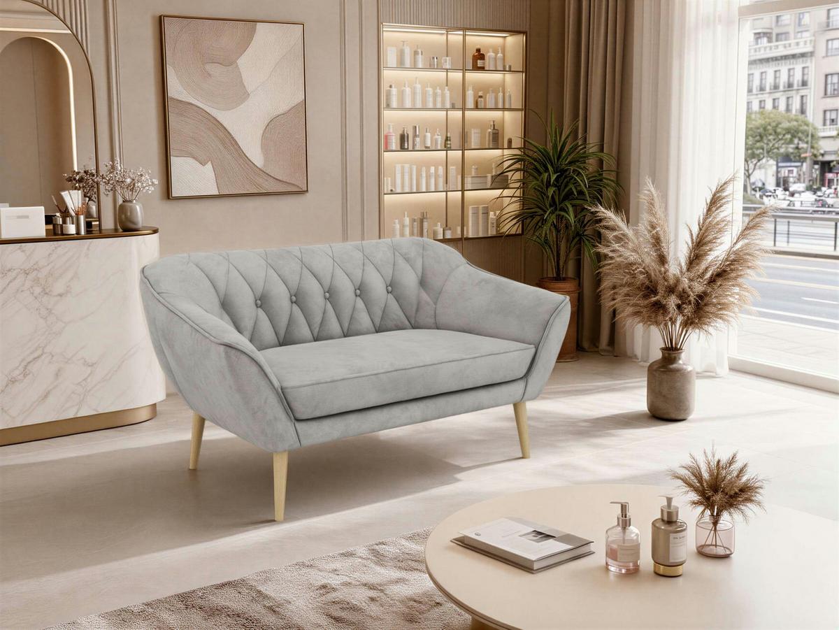 2-SITZER-SOFA PIRS - Hellgrau Velvet - Holzbeine - Buchefarben/Hellgrau, Holzwerkstoff/Textil (140/75/74cm) - MKS