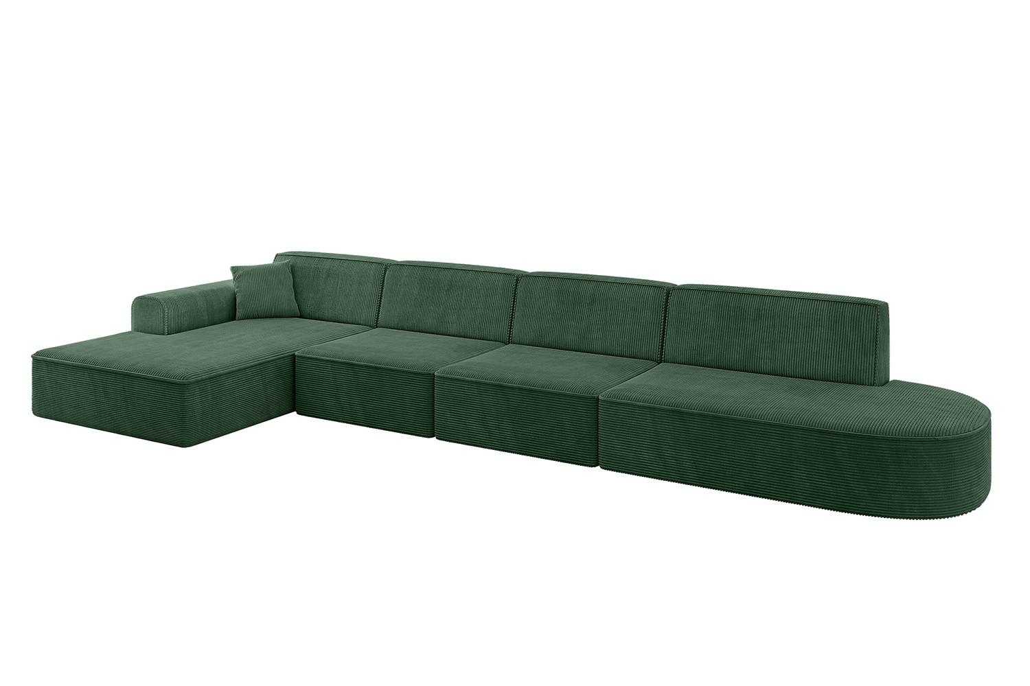 ECKSOFA Ottomane Links IREA-L3-v3 - 412x165x77 cm Grün - Currygelb, Holzwerkstoff/Textil (412/165cm) - ALTDECOR