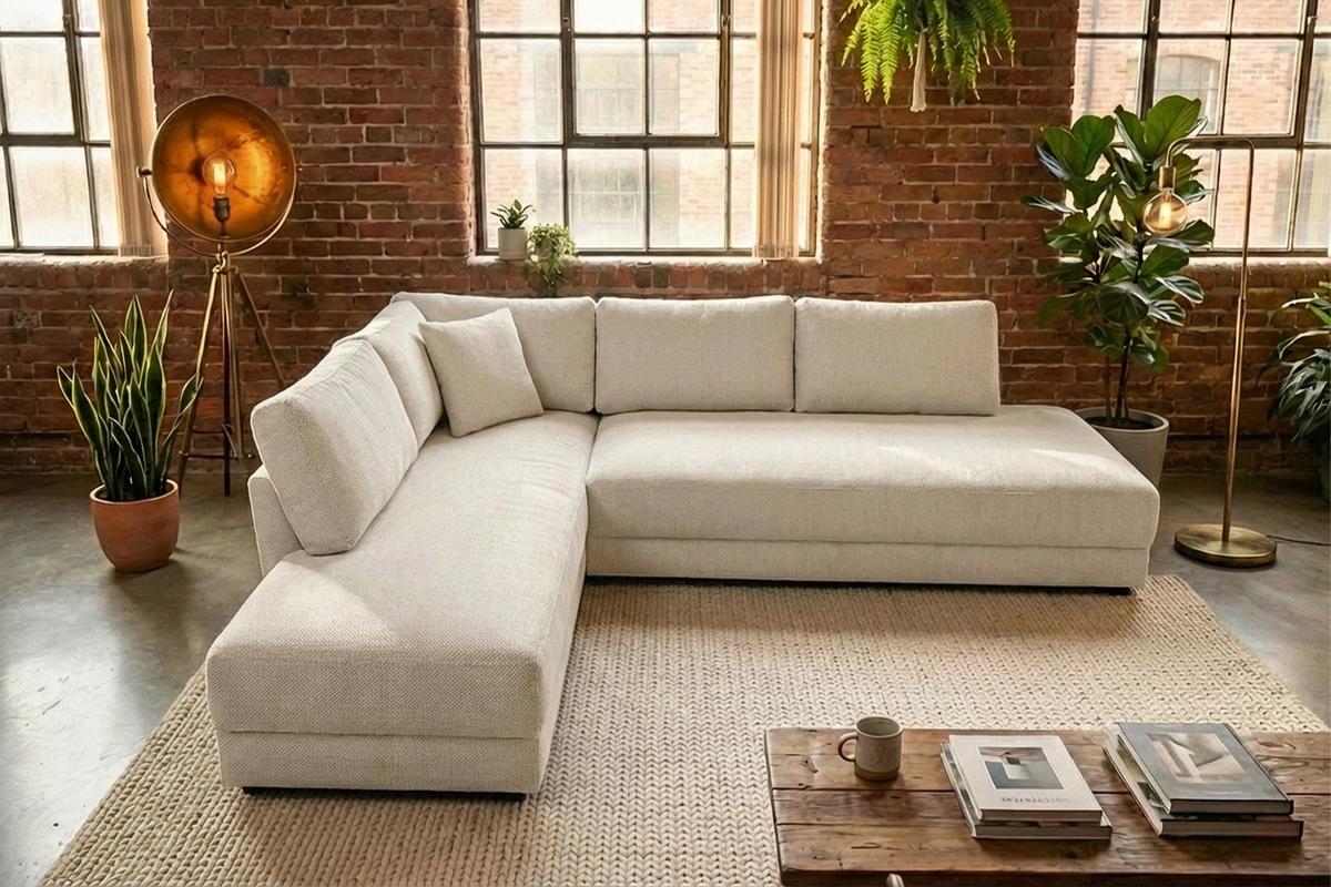 SCHLAFSOFA SADIRA Cremeweiß Flachgewebe - Creme/Schwarz, Kunststoff/Textil (288/89/209cm) - KAWOLA
