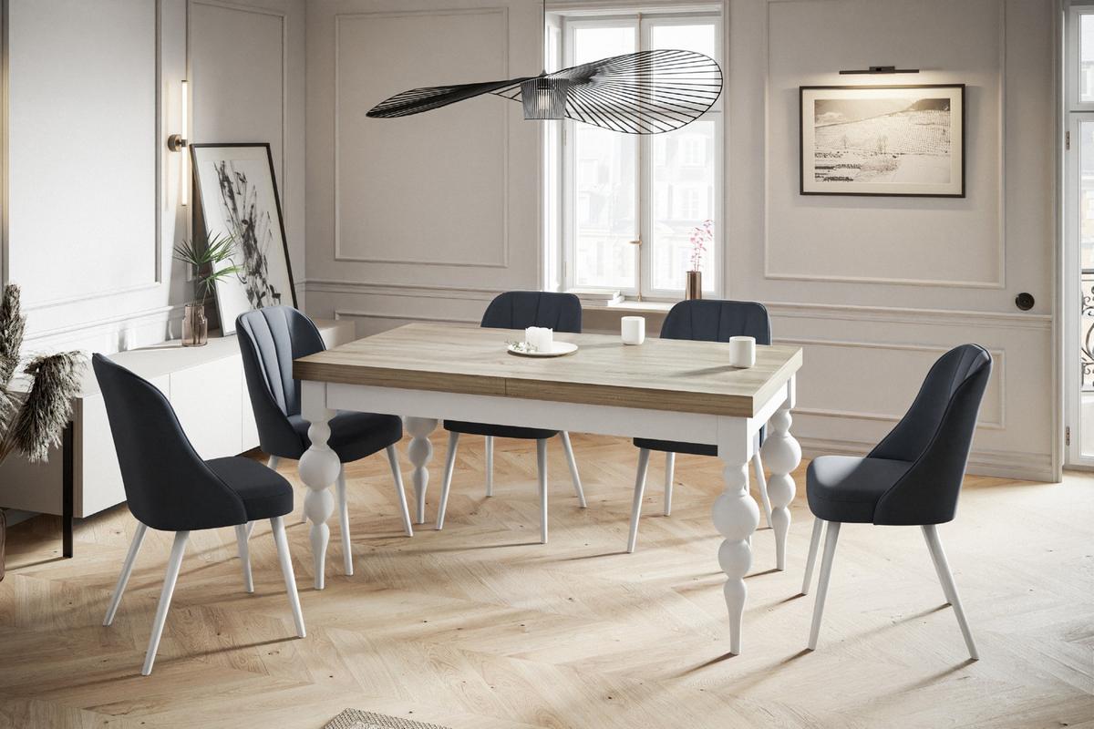 RECHTECKIGER Esszimmertisch LENA, ausziehbarer Tisch, Größe: 120-160X80X78,5 cm, Wohnzimmertisch Farbe: SONOMA, mit Tischbeinen in Farbe Weiß - Weiß/Sonoma Eiche, Holzwerkstoff (120/80/79cm) - Alpi-Möbel