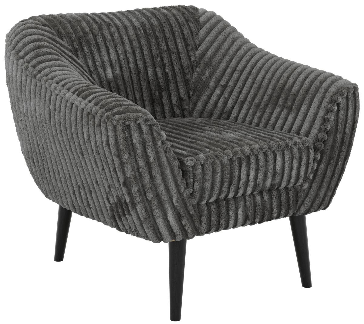SESSEL PIRS - Grau Cord - Schwarze Beine - Schwarz/Grau, Holzwerkstoff/Textil (80/75/74cm) - MKS