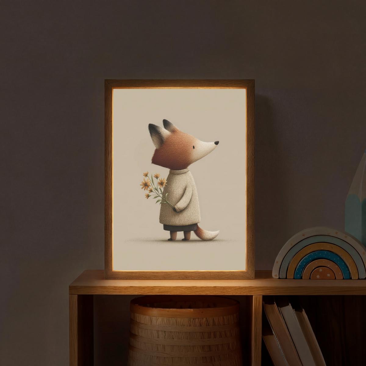 WANDLEUCHTE MIT AKKU Fuchs - Gelbe Blumen - Minimalistisch 30x40 cm - Taupe, Holzwerkstoff (30/40/8cm) - OnlyWow