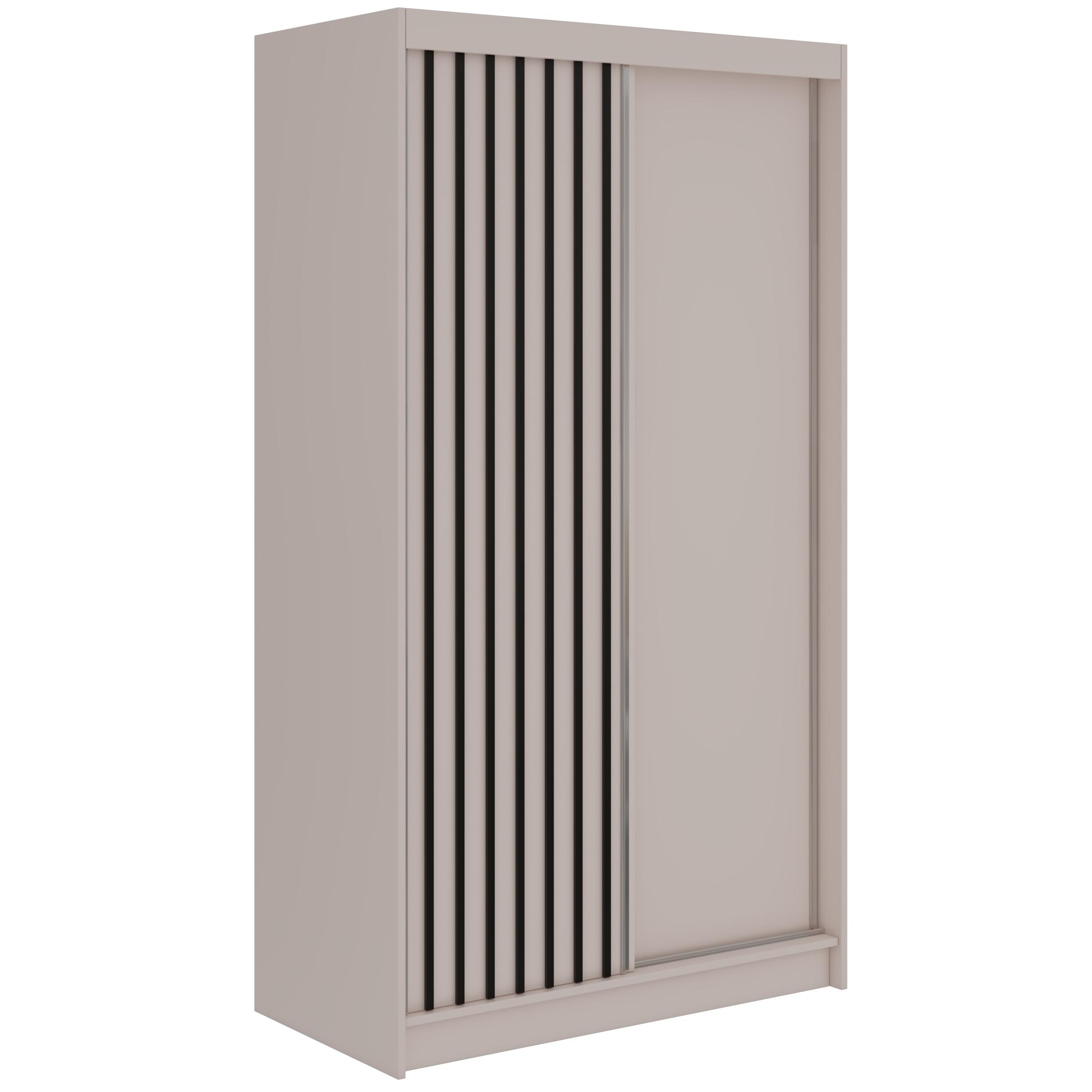 SCHWEBETÜRENSCHRANK mit Lamellen LUMOS - 120 - Kaschmir und Schwarz - Kaschmir/Schwarz, Holzwerkstoff/Metall (120/216/61cm) - MKS