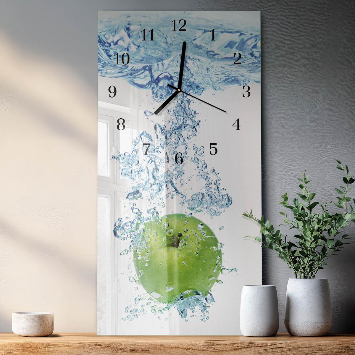 WANDUHR aus Glas 30x60 cm - Apfelwasser - Multicolor, Glas (30/60/0.4cm) - TULUP
