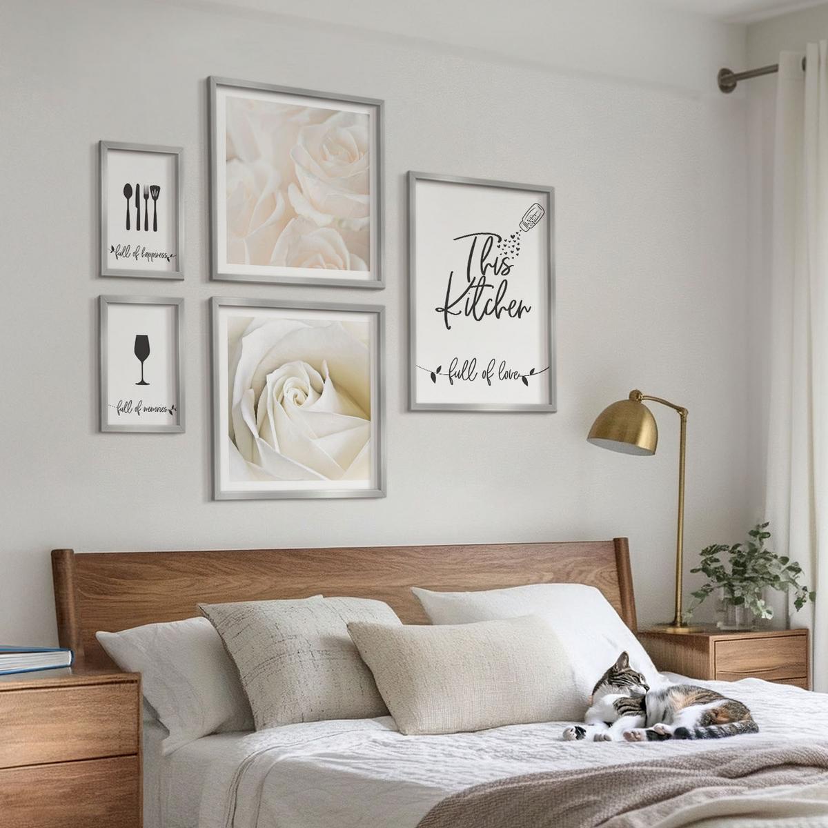 BILDER SET 5er Set - 50x50 cm & 20x30 cm & 40x60 cm Silberner Rahmen - Geometrische Muster im Bauhaus-Stil - Silberfarben, Kunststoff (40/60cm) - TULUP