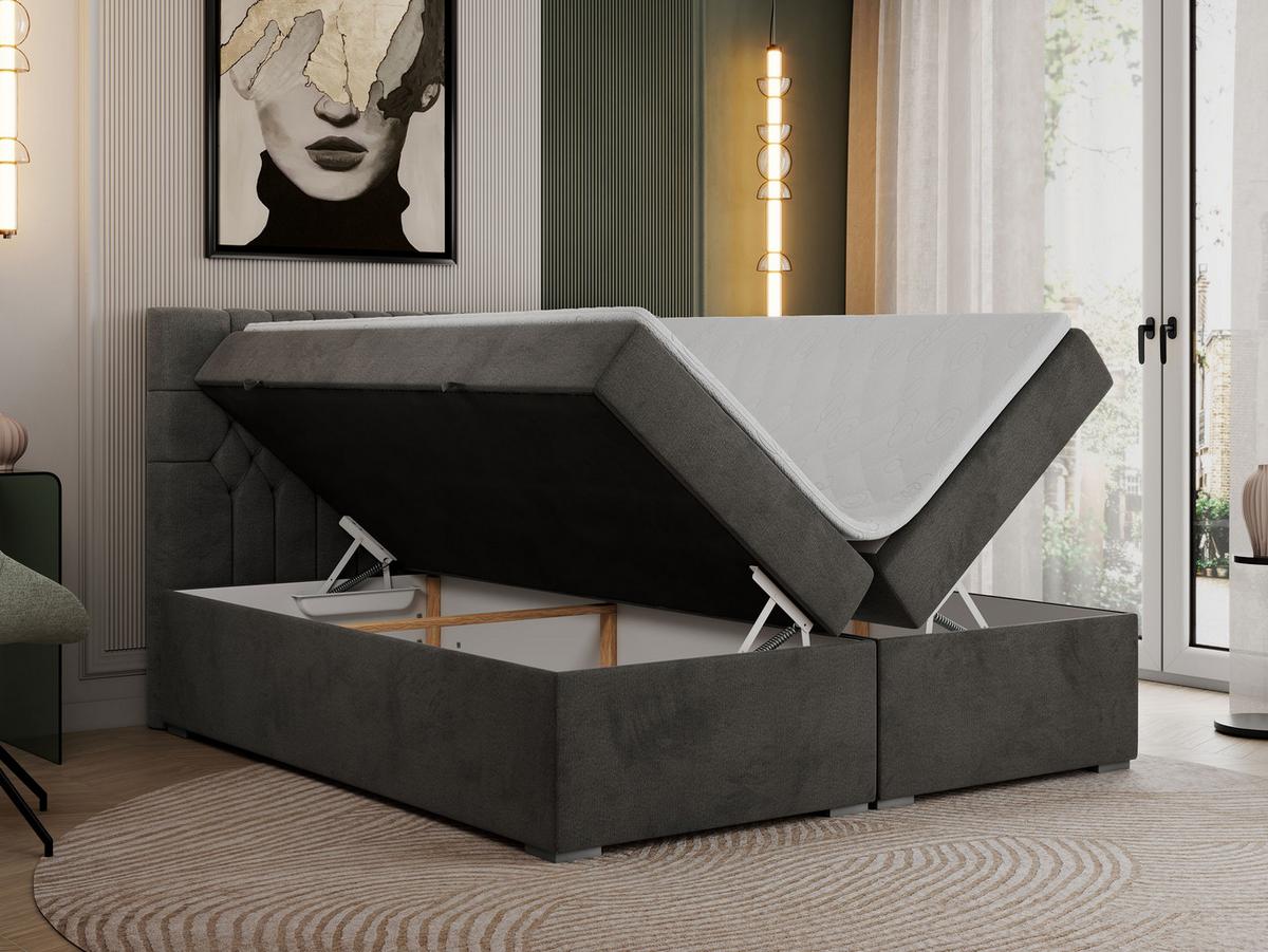 BOXBETT PERA 140/200 Dunkelgrau Velvet - H3 - Dunkelgrau, Holz/Textil (140/200cm) - MKS