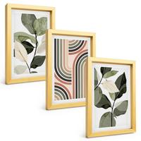 BILDER SET 3er Set - 20x30 cm Goldrahmen - Geometrische Pflanzenmotive - Goldfarben, Kunststoff (20/30cm) - TULUP