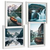 BILDER SET 4er Set - 50x50 cm & 40x60 cm Weißer Rahmen - Spiegelung der Boote auf Bergseen - Weiß, Kunststoff (50/50cm) - TULUP