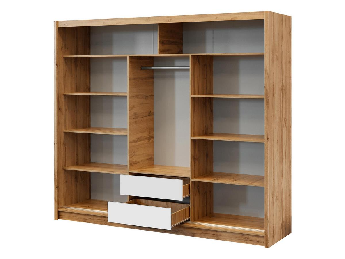 SCHIEBETÜRENSCHRANK London 250 - Eiche Wotan/Weiß, Holzwerkstoff (250/215/60cm) - MIRJAN24