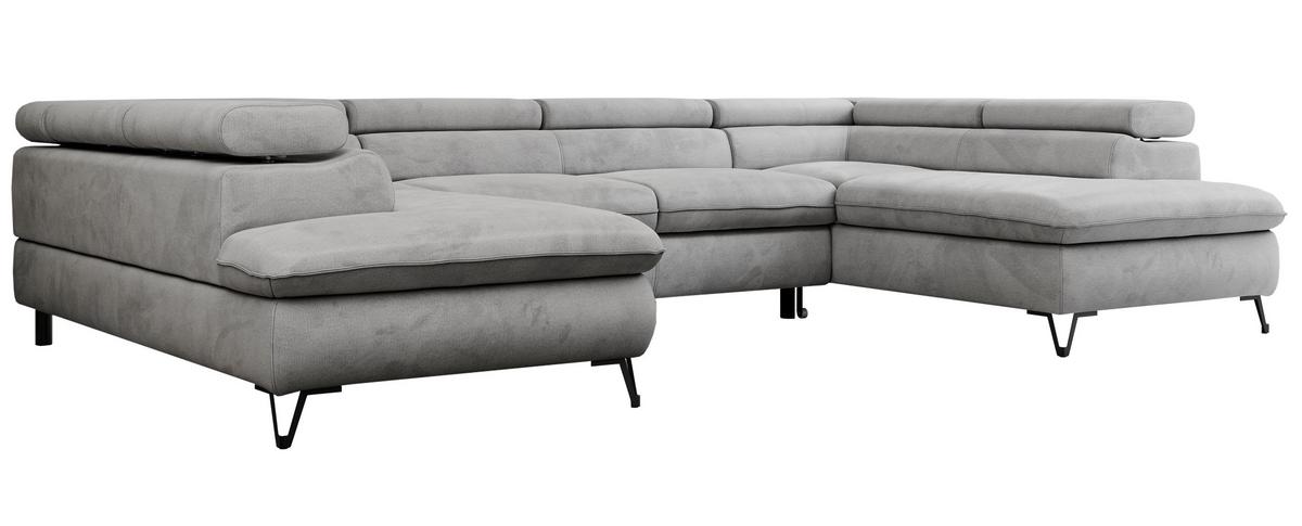 WOHNLANDSCHAFT PETER U Velvet Hellgrau - Hellgrau/Schwarz, Textil/Metall (346/76/208cm) - MKS