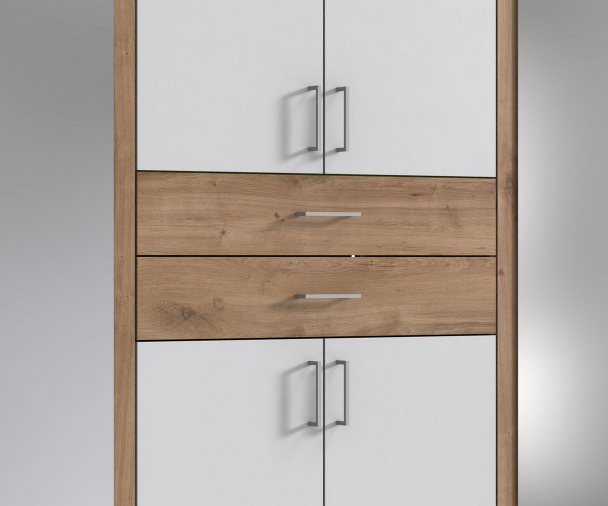 DREHTÜRENSCHRANK Kleiderschrank B273/H210/T58 cm mit Passepartout, Schubkästen & 2 Spiegeltüren, Weiß mit Absetzungen in Eiche Dekor / 22602 - Eichefarben/Silberfarben, Holzwerkstoff/Kunststoff (273/210/58cm) - luma-home