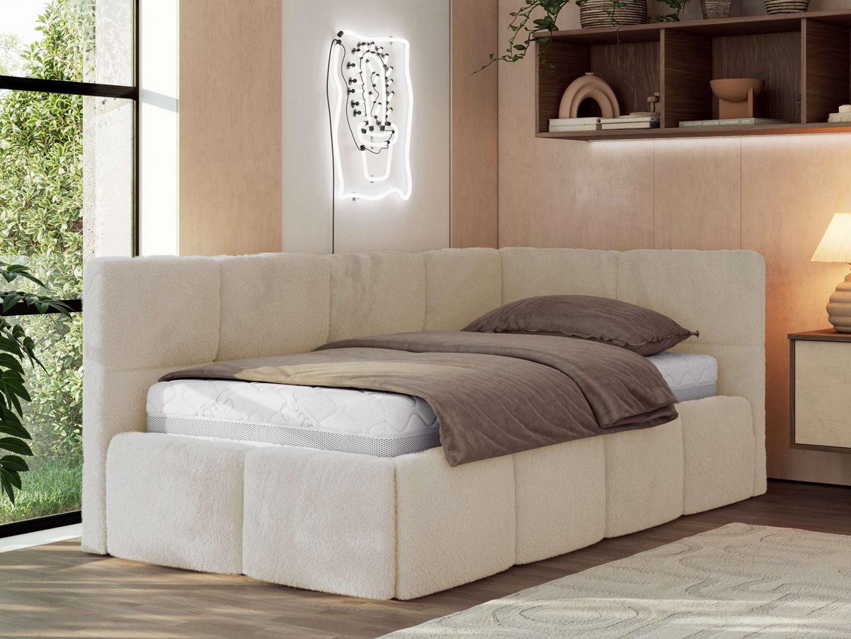 JUGENDBETT ARVO 90/200 - Creme Plüsch - Multipocket-Matratze - Rechts Seite - Creme, Textil (90/200cm) - MKS