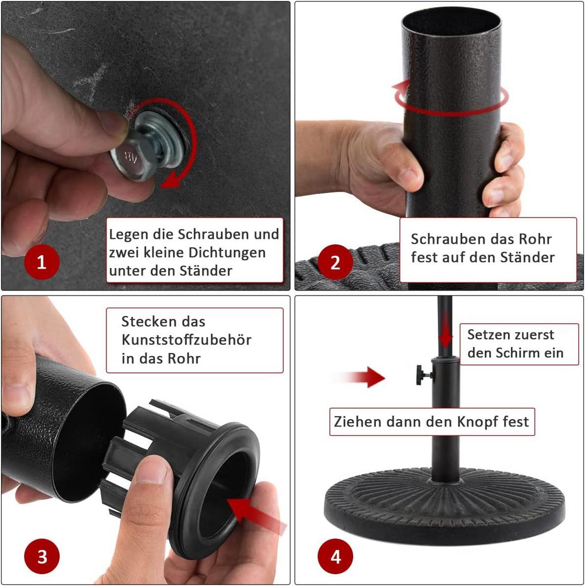 SONNENSCHIRMSTÄNDER rund Schwarz - Schwarz, Metall (49/30/49cm) - COSTWAY