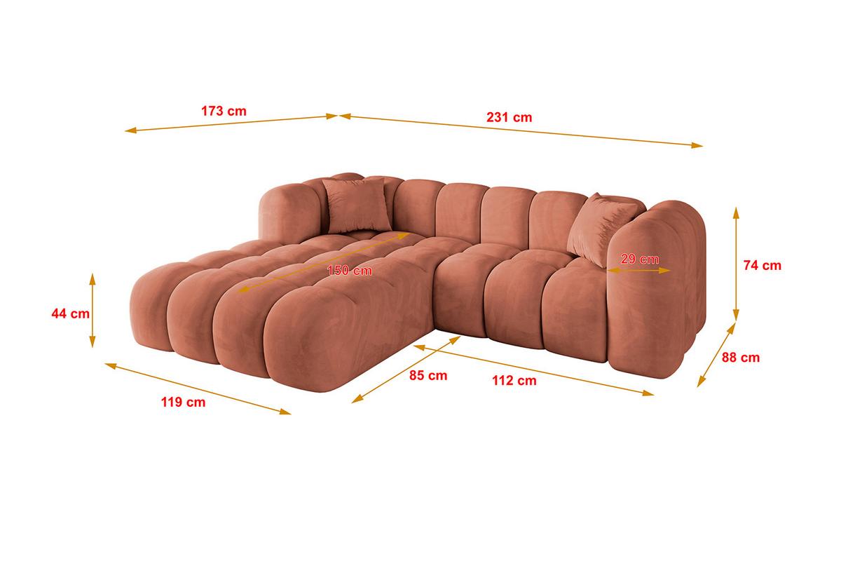 ECKSOFA Ottomane Links OLEA-L1 - 231x173x74 cm Koralle - Koralle/Schwarz, Holzwerkstoff/Kunststoff (231/173cm) - ALTDECOR