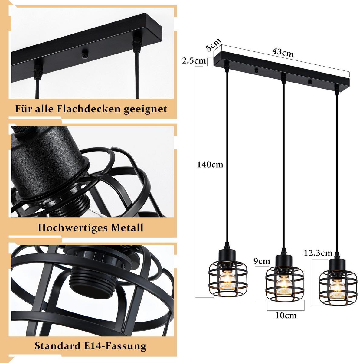 PENDELLEUCHTE BARR Ⅲ 43/10/140 cm - Schwarz, Metall (43/10/140cm) - Nettlife