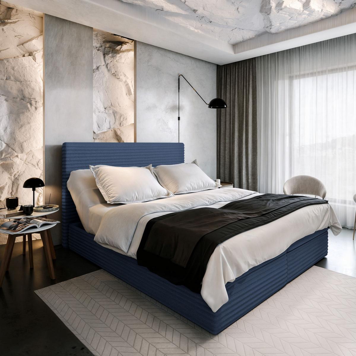 BOXBETT MILARA 140x200 cm mit Matratze und Topper - Blau - Blau, Holz (140/200cm) - MASSENO