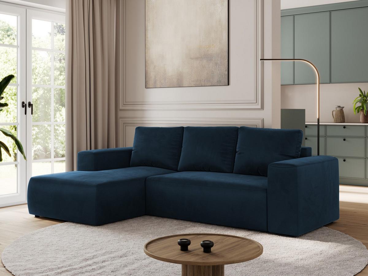 ECKSOFA TRENTINO L Dunkelblau Velvet - Links - Schwarz/Dunkelblau, Kunststoff/Textil (266/164cm) - MKS