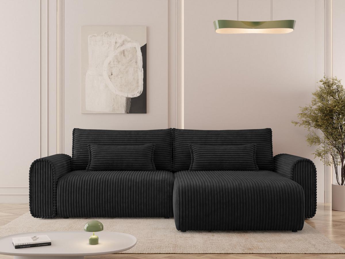 ECKSOFA Surles Cord - Schwarz, Holz/Kunststoff (245/145cm) - MIRJAN24