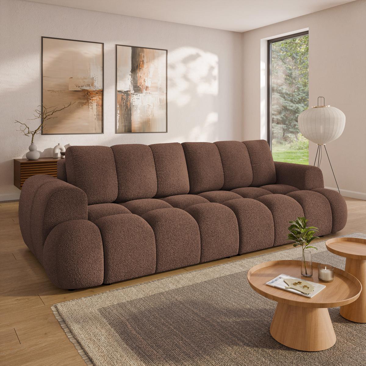 BETTSOFA DAFNE Braun Bucle-Stoff mit Schlaffunktion - Braun, Textil (300/88/113cm) - MASSENO