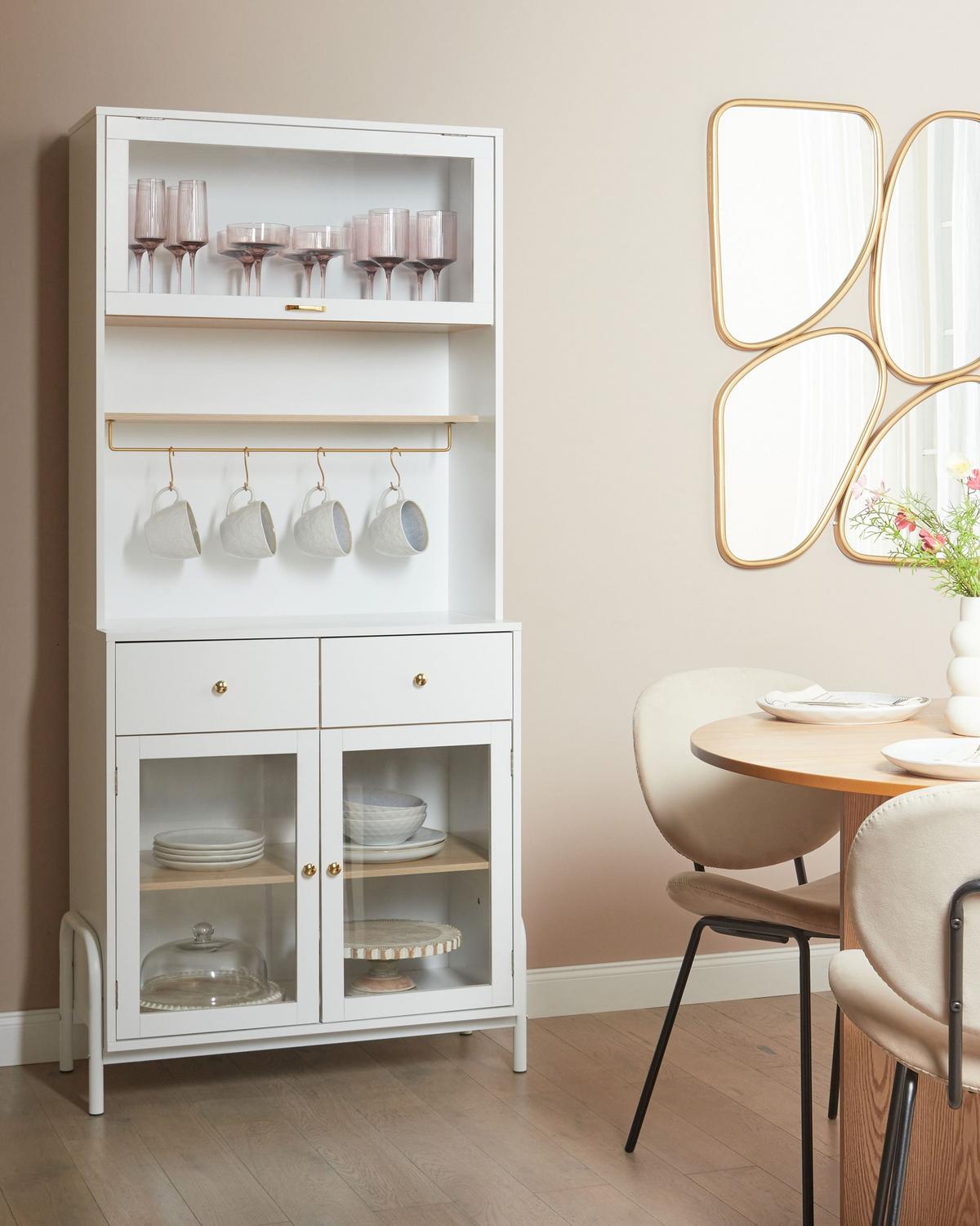 VITRINE mit Glastüren 82 cm Weiß Parlin - Weiß, Holzwerkstoff (82/180/40cm) - Beliani