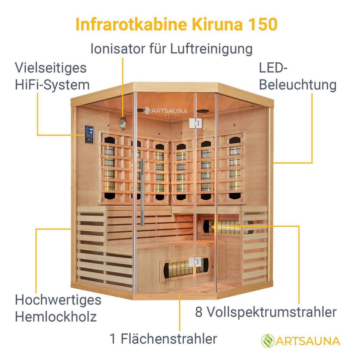 INFRAROTKABINE Kiruna150 mit Dual Technologie & Hemlockholz - Naturfarben, Holz (150/200/150cm) - Artsauna