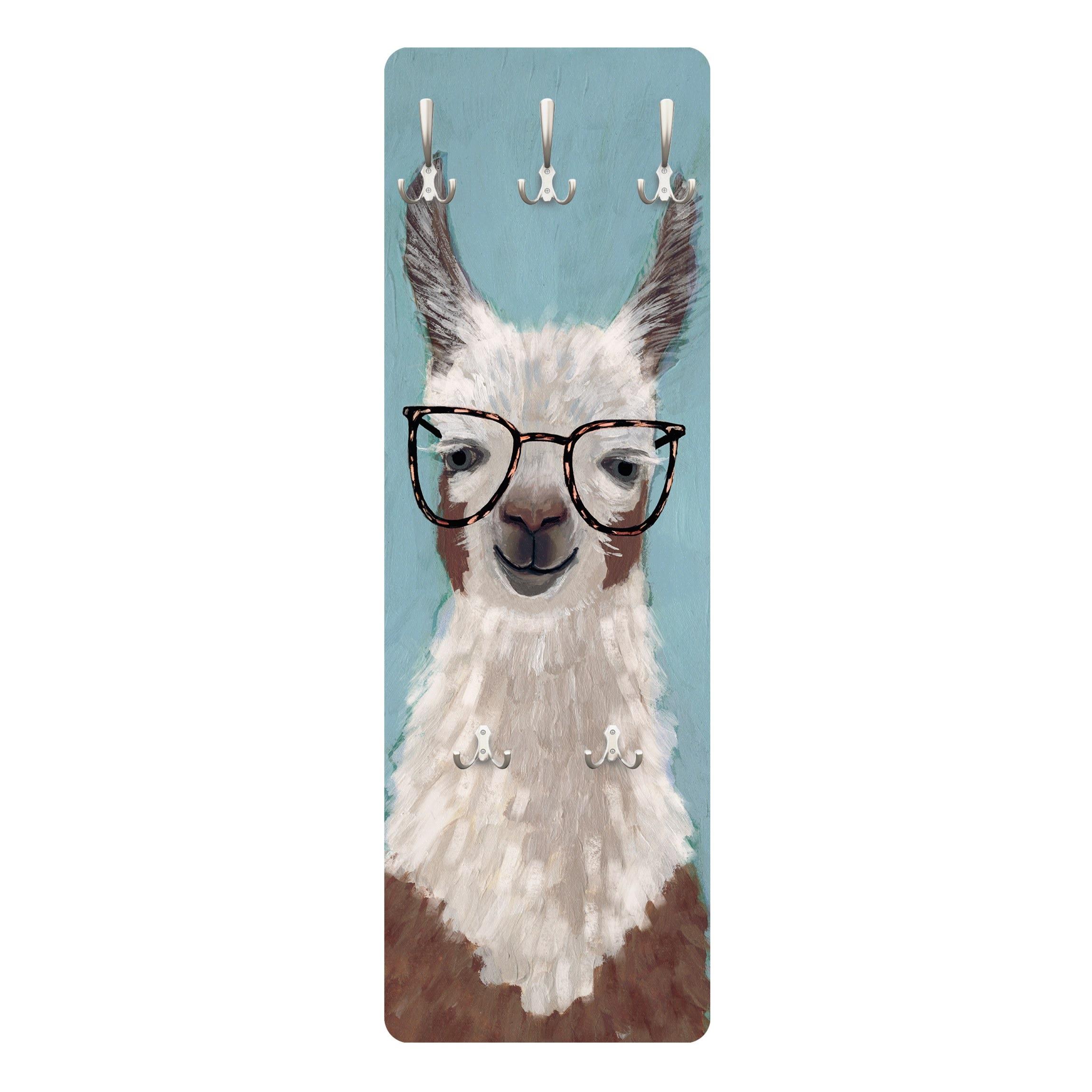 WANDGARDEROBE - Lama mit Brille II 34/105 cm - Blau, Holzwerkstoff (34/105/1.6cm) - Bilderwelten