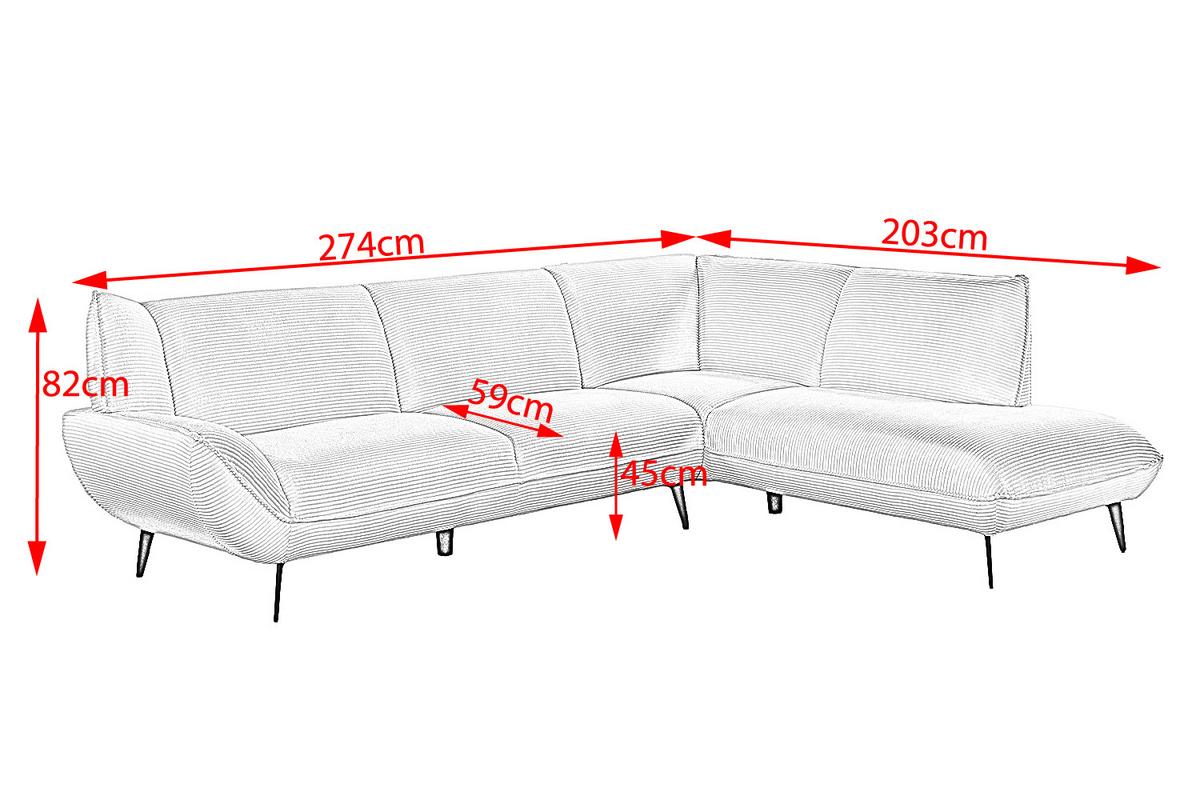 ECKSOFA CALLA Cremeweiß Cord - Creme/Schwarz, Textil (274/203cm) - KAWOLA