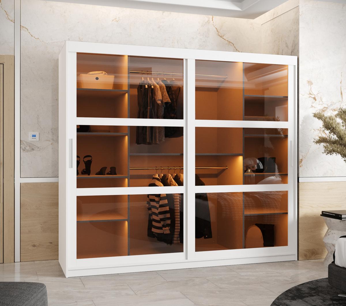 SCHWEBETÜRENSCHRANK 200/200/62 2-türig - Silberfarben/Weiß, Holz/Kunststoff (200/200/62cm) - Abiks Möbel