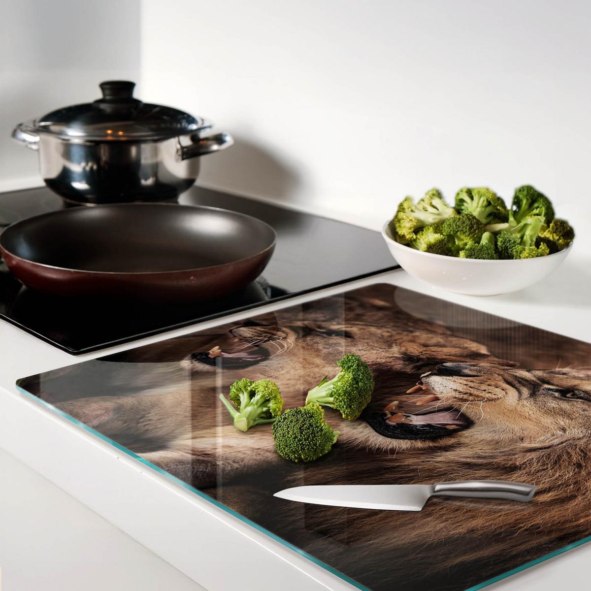 GLASPLATTE 60x52 cm Brüllende Löwen - Braun, Glas (60/0.4/52cm) - TULUP