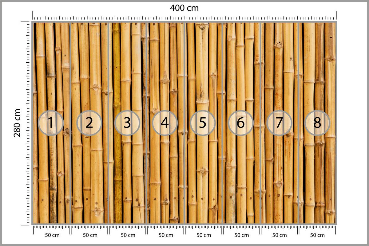 FOTOTAPETE für Küche Bambus Imitation Braune Wand Rustikal 400x280 - Orange/Braun, Papier (400/280cm) - Muralo