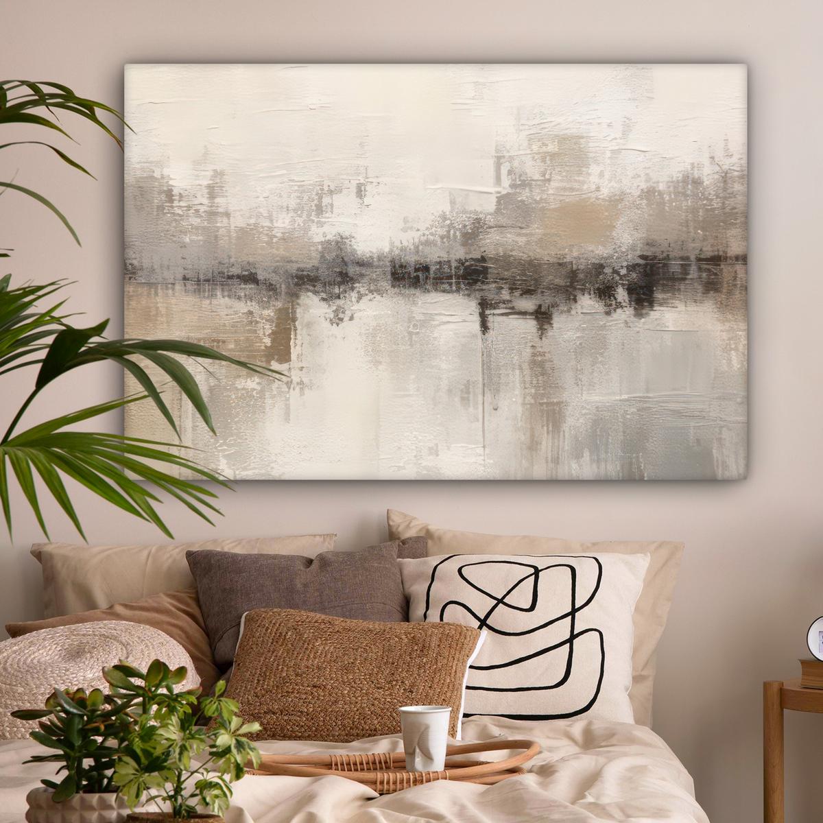 LEINWANDBILD Moderne Kunst - Abstrakt - Beige Wohnzimmer Groß 120x80 cm - Beige, Textil (120/80cm) - MuchoWow