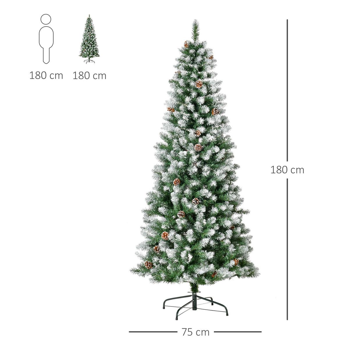 KÜNSTLICHER Weihnachtsbaum, 180 cm Christbaum mit Kunstschnee, Indoor - Grün, Kunststoff (180cm) - HOMCOM