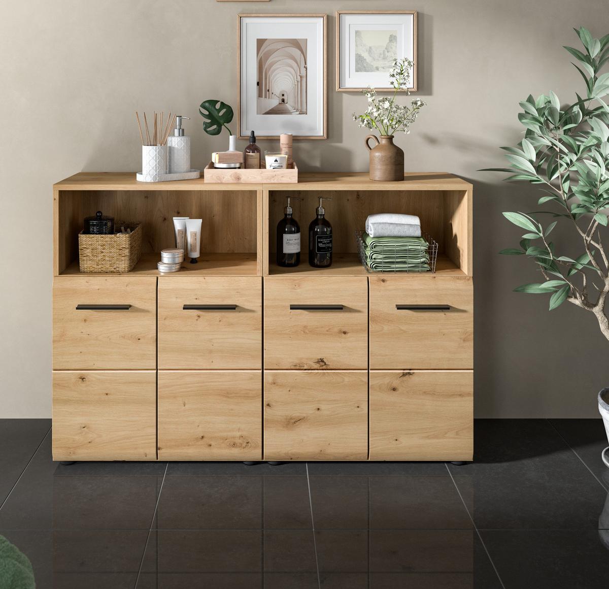BADKOMMODE Spar Set 2x Badschrank Eiche Artisan, 2-türig je 60 x 80 cm - Schwarz/Eiche Artisan, Holzwerkstoff/Kunststoff (120/80/30cm) - Inn.Furn