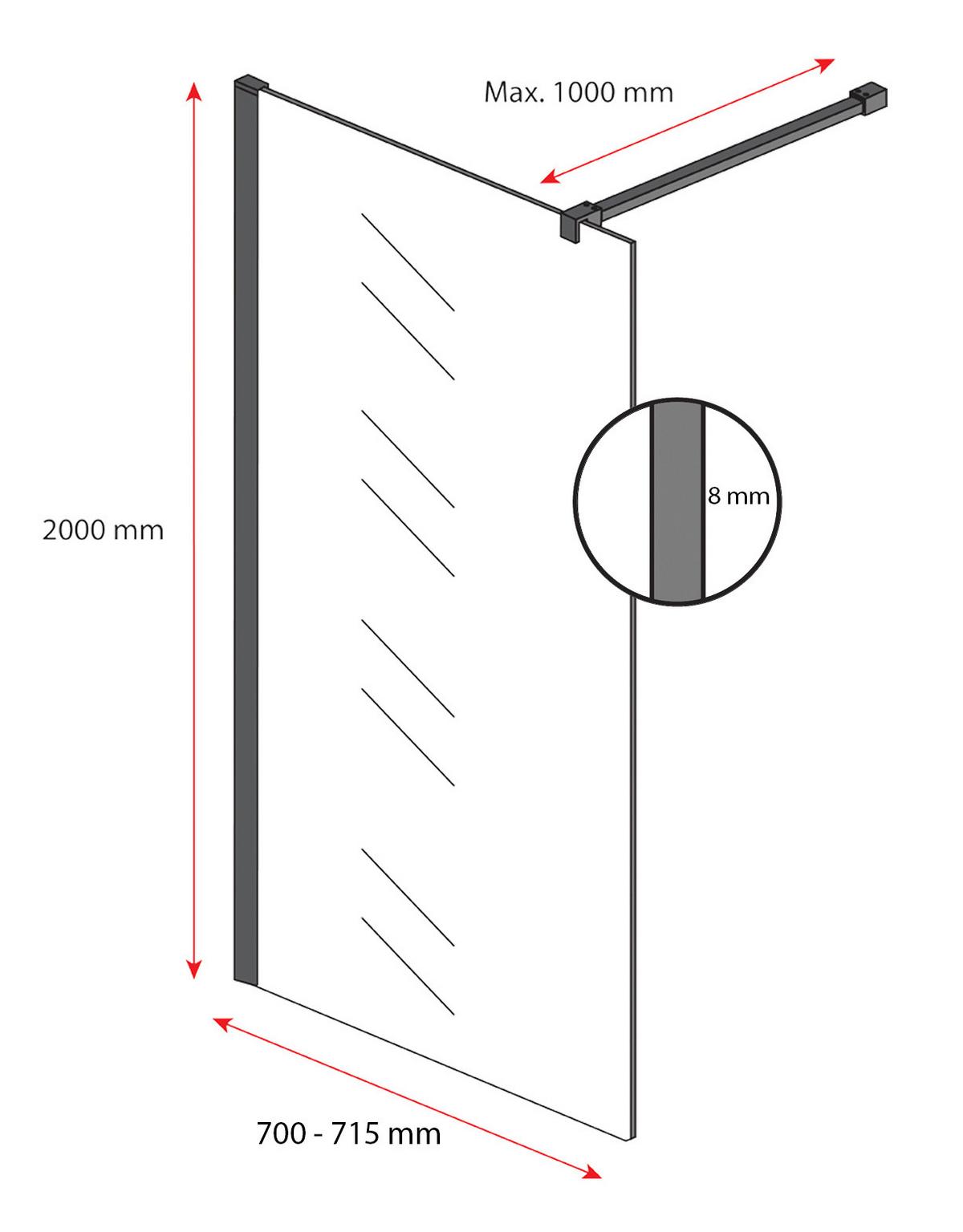 DUSCHWAND Rizani - 70 x 200 cm - Schwarz - Walk-In Duschabtrennung aus Rauchglas - Anthrazit/Schwarz, Glas (70/200cm) - Badplaats