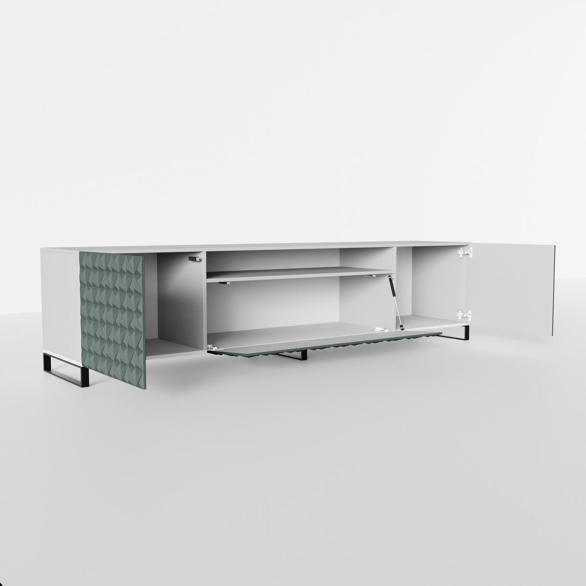 LOWBOARD ROVA 200/41/40 cm, Stand-TV-Schrank Weiß / Grün - Weiß/Grün, Holzwerkstoff (200/41/40cm) - MASSENO