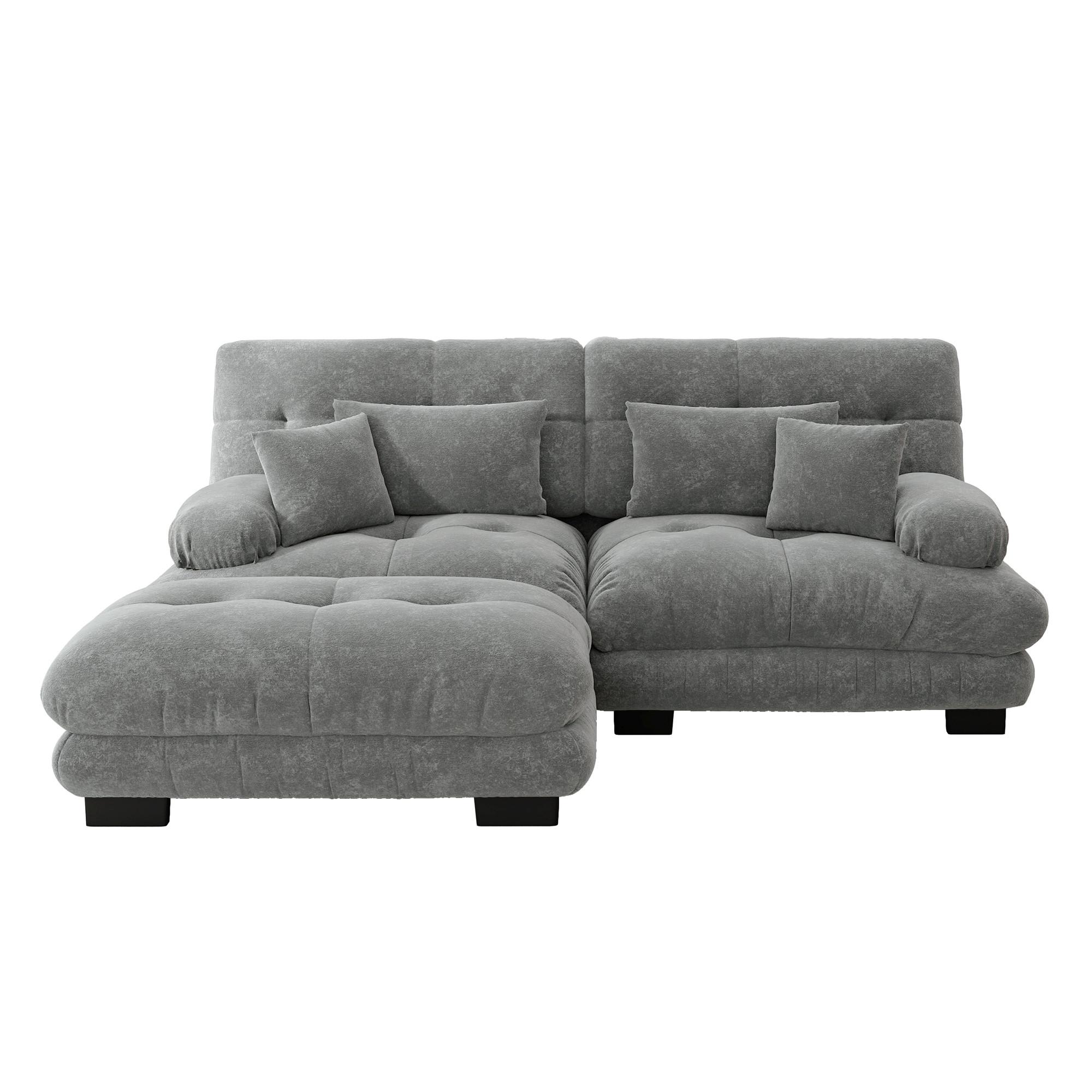 ECKSOFA chenille grau mit ottoman & 4 kissen - Grau, Textil (220/145cm) - Urban Meuble