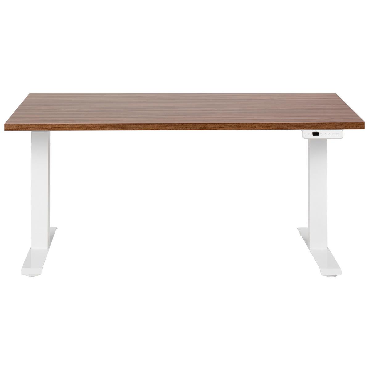 SCHREIBTISCH braunweiß 160/72 cm elektrisch höhenverstellbar Destin III - Dunkelbraun/Weiß, Holz (72/160/63cm) - Beliani
