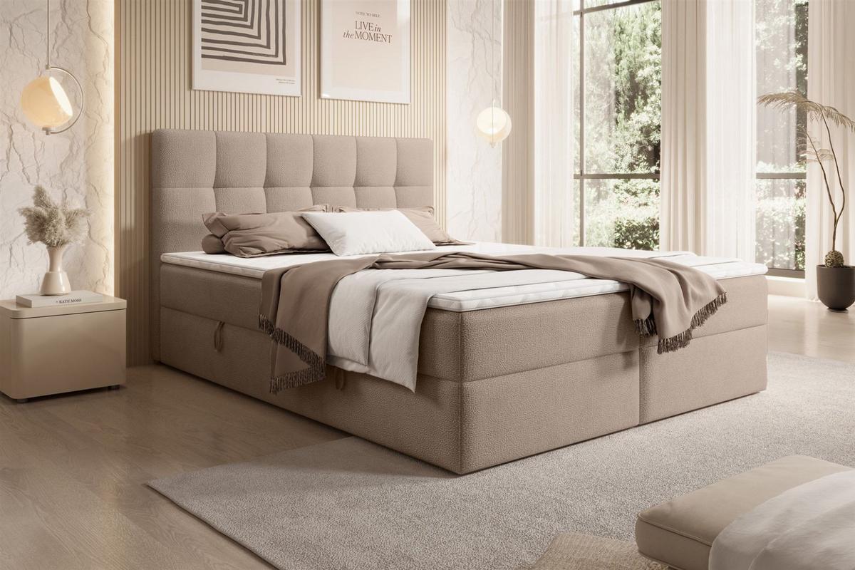 BOXBETT Arturo In Freya - Sandfarben, Holzwerkstoff/Textil (200/200cm) - Fun Möbel