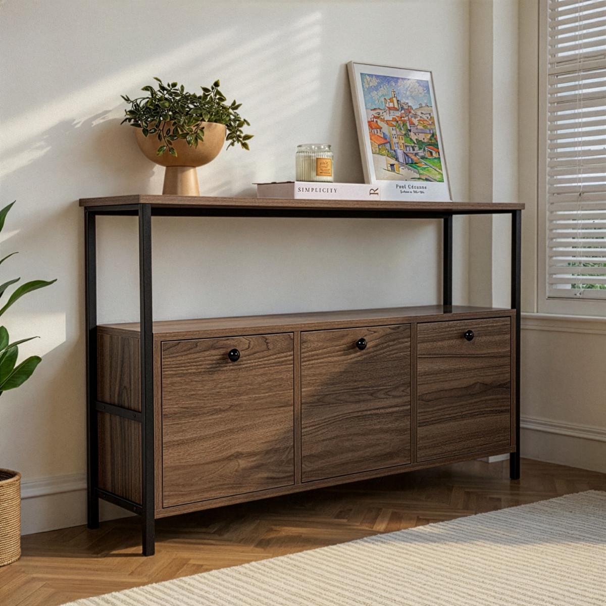 SIDEBOARD mit 3 Türen und 1 oberer Ablagefläche 120/29,5/77 cm - Schwarz, Holzwerkstoff (29.5/77/20.5cm) - Calicosy