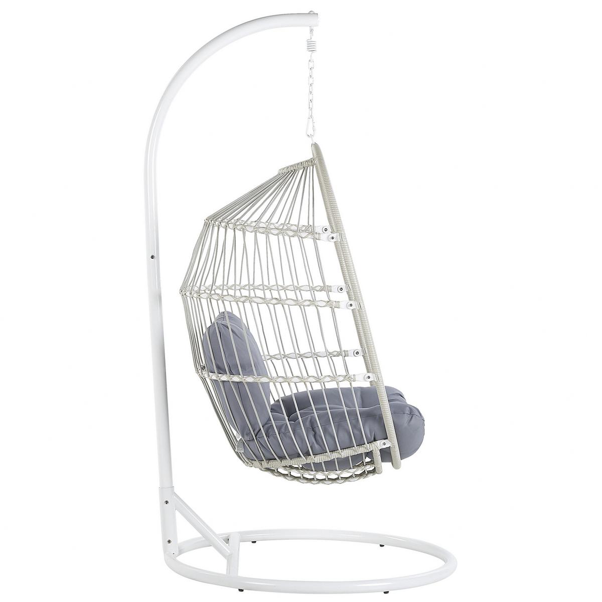 HÄNGESESSEL mit Gestell PE Rattan/Flechtseil weiß 102 cm Alba - Weiß, Kunststoff (102/200/102cm) - Beliani